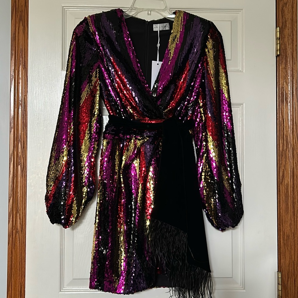 Rebecca Vallance Kaia Wrap Style Sequin Belted Dress NWT 4